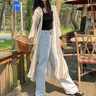 Elbow Sleeve Printed Cardigan Ivory - One Size