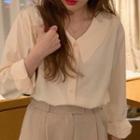 Peter Pan Collar Long-sleeve Blouse As Shown In Figure - One Size