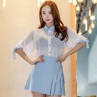 Set: Elbow-sleeve Chiffon Shirt + Mini A-line Skirt