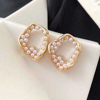 Rhinestone Faux Pearl Ear Stud 1 Pair - One Size