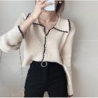 Contrast Trim Lapel Knit Cardigan