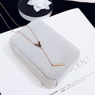Stainless Steel Letter V & Bar Y Necklace V - Rose Gold - One Size