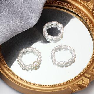 Set Of 3: Bead Ring Set Of 3 - White - One Size