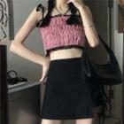 Lace Trim Shirred Cropped Camisole Top / Lace-up Mini A-line Skirt