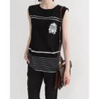 Sleeveless Embroidered Stripe Knit Top