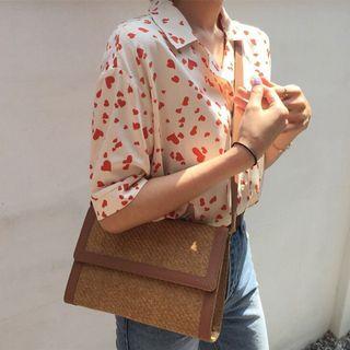 Heart Print Elbow-sleeve Blouse
