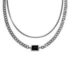 Rectangle Faux Crystal Pendant Layered Stainless Steel Necklace