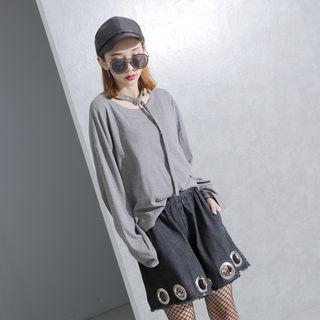 Belted-choker Long-sleeved T-shirt