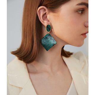 Snake Print Geometry Drop Earring 1 Pair - Dark Green - One Size
