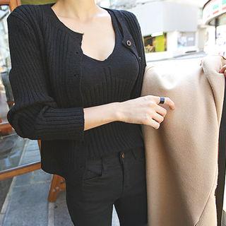 Set: Wool Blend Cardigan + Sleeveless Rib-knit Top
