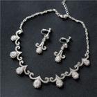 Wedding Set: Rhinestone Drop Necklace + Dangle Earring Necklace & 1 Pair - Clip On Earring - One Size