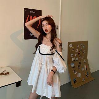 Asymmetric Cold-shoulder Mini A-line Dress As Shown In Figure - One Size