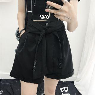 Tie-waist Cuffed Wide-leg Shorts