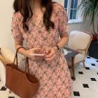 Floral Short-sleeve A-line Dress As Shown In Figure - One Size