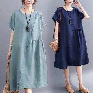 Short-sleeve Asymmetrical Midi Shift Dress