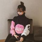 Lettering Color Panel Turtleneck Long Sweater