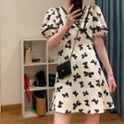 Short-sleeve Bow Print Mini Dress / Midi Dress