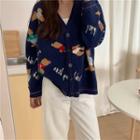 V-neck Bear Printed Cardigan