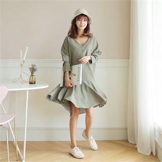 V-neck Ruffled Dip-back Midi Dress
