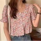Bell-sleeve Ruffle Trim Floral Blouse