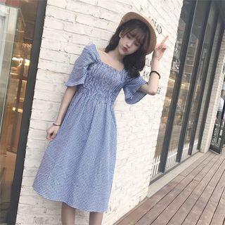 Plaid Square Neck Short-sleeve Dress