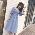 Plaid Square Neck Short-sleeve Dress
