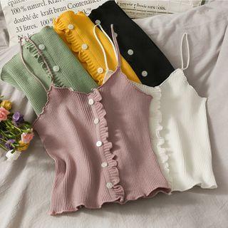 Ruffled-trim Button-up Camisole Top In 5 Colors