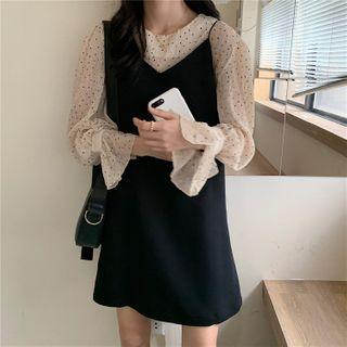 Dotted Chiffon Blouse / A-line Pinafore Dress
