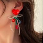 Heart Flower Resin Fringed Earring 1 Pair - Red & Blue & Green - One Size