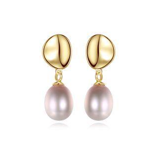 Sterling Silver Plated Gold Simple Fashion Geometric Purple Freshwater Pearl Earrings Golden - One Size