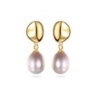 Sterling Silver Plated Gold Simple Fashion Geometric Purple Freshwater Pearl Earrings Golden - One Size