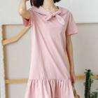 Bow Neck Short-sleeve A-line Dress