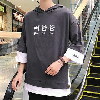 3/4-sleeve Lettering Hooded T-shirt
