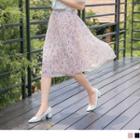 Elastic Waist Floral Print Pleated Skirt
