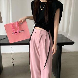 Cap-sleeve Drawstring Crop T-shirt