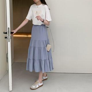 High-waist Plain Ruffle Skirt
