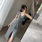 Knit Puff-sleeve Split Dress