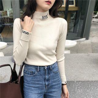 Long-sleeve Turtleneck Knit Top White - One Size