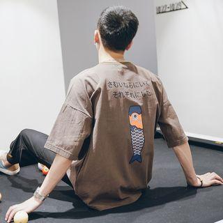 Mock Two Piece Plaid Panel Elbow Sleeve T-shirt