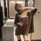 Leopard 3/4-sleeve Loose-fit T-shirt