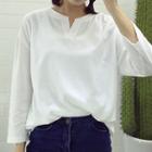 Long-sleeve Notch Neck T-shirt