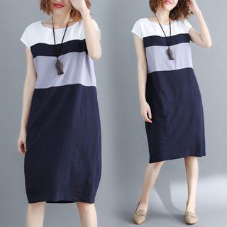 Color Pane Short-sleeve T-shirt Dress