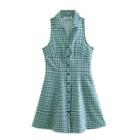 Sleeveless Gingham Mini Shirt Dress