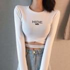 Long-sleeve Round-neck Cropped Lettering Top