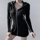 Chain Accent Hooded Zip Jacket