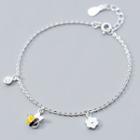 925 Sterling Silver Bee & Flower Bracelet Yellow & Black Bee - Silver - One Size