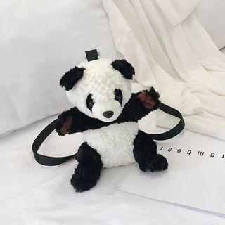 Panda-shaped Furry Sling Bag Black - One Size