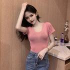 Short-sleeve Sheath Plain T-shirt