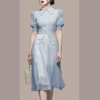 Puff-sleeve Floral Print Printed Shirtdress