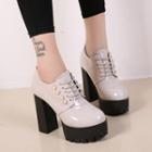 Platform Block Heel Beaded Lace-up Shoes